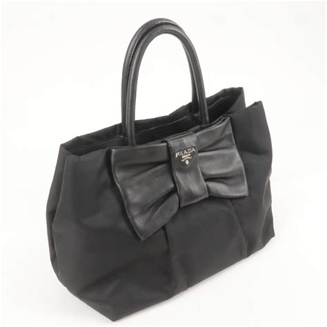 PRADA Prada tote bag handbag ribbon leather NERO black BN1601